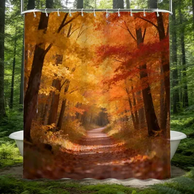 Produktbild von 3D Duschvorhang 200x200 Herbstwald Antischimmel Wasserdicht