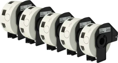 Produktbild von vhbw 5x Rolle mit Halter 1000 Etiketten kompatibel mit Brother PT QL-580, QL-580N, QL-650, QL650TD, QL-700, QL-710 Drucker - 24mm Premium Weiß