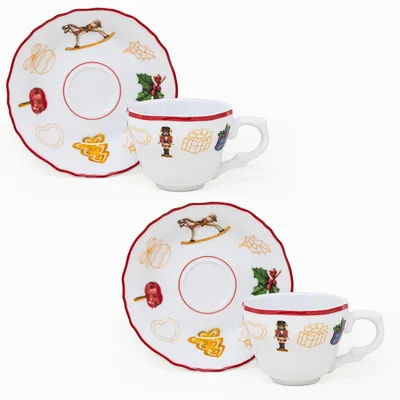 Produktbild von Set mit 2 Kaffeetassen mit Untertassen für Weihnachten
