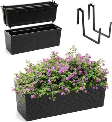 Produktbild von Famanu Kunststoff-Blumenkasten wetterfest - Rechteckige Pflanzbox für Balkon und Fensterbank