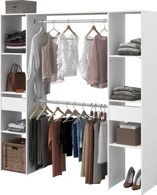 Produktbild von Parisot Combi 3 – Kleiderschrank 176 cm Weiß mit Vorhang, 2 Schubladen & 2 Kleiderstangen