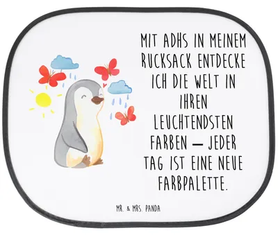 Produktbild von Mr. & Mrs. Panda Sonnenschutz Auto Pinguin ADHS - Weiß - Geschenk, fenster, Autoscheibe, Aufmerksamkeitsdefizitsyndrom, Verhaltensstörung, Hyperaktivitätsstörung