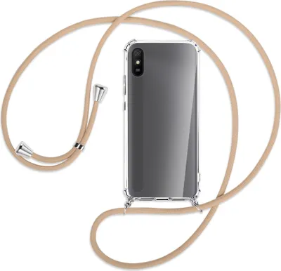 Produktbild von Handykette Backcover-Schutzhülle mit Band (Metall silberfarben) für Xiaomi Redmi 9A - beige
