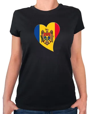 Produktbild von Huuraa Damen T-Shirt Moldau Flagge Herz S Black Bio Baumwolle Fairtrade Damenshirt Geschenkidee