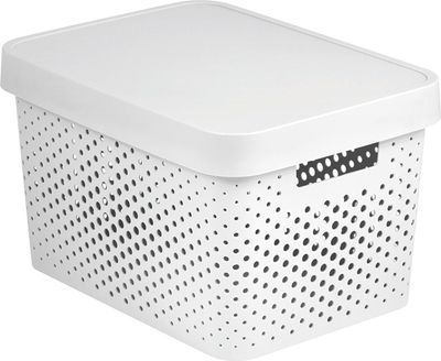 Úložný box Infinity s vekom biely bodky 17 l