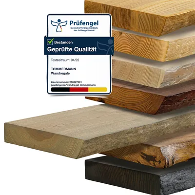 Produktbild von tømmermann - Wandregal mit Baumkante - massives Schweberegal Farbe Wild Asche 110 cm - Regalbrett aus Eschenholz Rustikales Wandboard Massivholzbrett