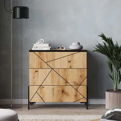 Image de Commode avec tiroirs Vicco Hatto Chêne 78x76.8cm avec 3 tiroirs, Model 56521