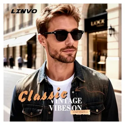 Produktbild von Polarisierte Sonnenbrille für Herren und Damen im Retro-Stil mit Halbrahmen und 100% UV400-Schutz für Reisen, Autofahren und Angeln