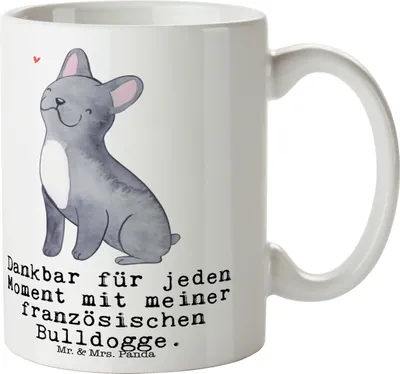 Produktbild von Mr. & Mrs. Panda Tasse Französische Bulldogge Moment - Weiß - Geschenk, Teetasse, Kaffeetasse, Kaffeebecher, Becher, schöne