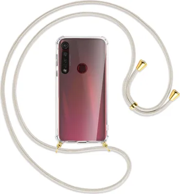 Produktbild von Handykette Backcover-Schutzhülle mit Band (Metall goldfarben) für Motorola Moto G8 Plus - broken white