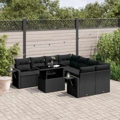 Produktbild von "Rabatt" 9-tlg. Garten-Sofagarnitur - mit sofa - mit Kissen Schwarz Poly Rattan - Lounge-Dining set CC10437