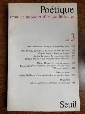 Produktbild von poétique Revue de théorie et d'analyse littéraires 3 seuil