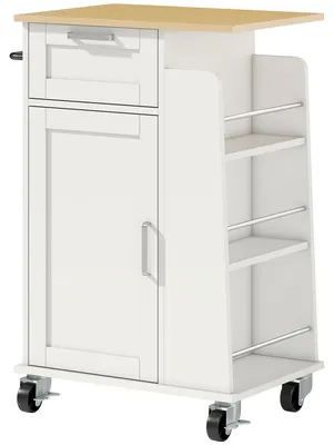 Immagine prodotto di Carrello da Cucina 62x40x87 cm con Cassetto Armadietto Portasciugamani e 3 Portaspezie in Legno Bianco