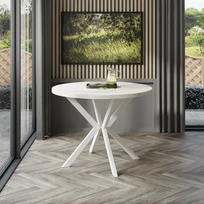 Produktbild von Runder Klapptisch EVERTON 100 cm Beine Weiß Marmour bianco