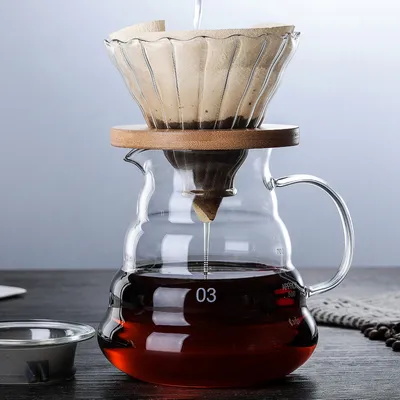 Produktbild von 600 ml/350 ml Holzklammern Glas-Kaffeefilter und Kannenset im japanischen Stil V60 Glas-Kaffeefilter Wiederverwendbare Kaffeefilter