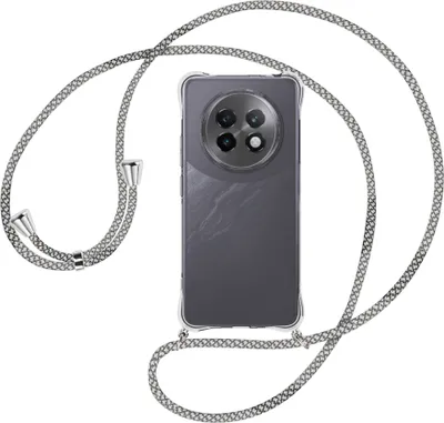 Produktbild von Handykette Backcover-Schutzhülle mit Band (Metall silberfarben) für Realme 13 Plus 5G - weiß/grau kariert