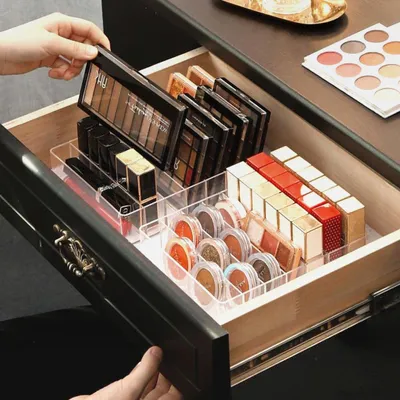Produktbild von Schminktisch Organizer, Paletten Organizer Schminke Schminkaufbewahrung mit 7 Steckplätzen Acryl Make up Paletten Halter Schminkaufbewahrung für Schlafzimmer Schminktisch Schrank