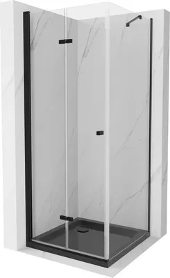 Produktbild von Mexen Lima klappbare Duschkabine 90 x 90 cm, Transparent, Schwarz + Duschwanne Flat, Schwarz - 856-090-090-70-00-4070B