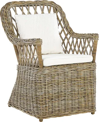 Produktbild von BELIANI Gartensessel Natürlich Rattan mit 2 Auflagen Cremeweiß Baumwolle Terrasse Balkon Außen Wohnzimmer Gartenzubehör im Retro Stil
