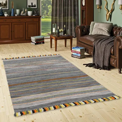 Produktbild von Natur Teppich Kelim Kalleen Anthrazit, Größe:170x240 cm