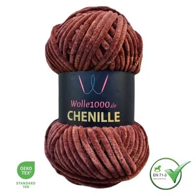 Produktbild von Wolle1000 Chenille - 40 BRAUN - 100g - weiches Chenille Garn / Kuschelwolle