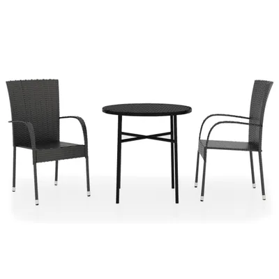 Obrázok produktu pre vidaXL 3-dielny záhradný jedálenský set Poly Rattan Black