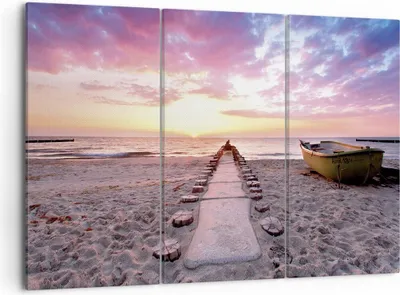 Produktbild von Bild auf Leinwand - Leinwandbild - 3 Teile - Boot Strand Himmel - 105x70cm - Wand Bild - Wanddeko - Wandbilder - Leinwanddruck - Bilder - Wanddekoration - Leinwand bilder - Wandbild - CE105x70-5064