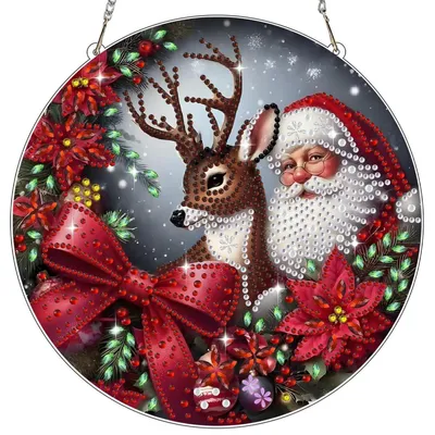 Immagine prodotto di Set per creare decorazioni natalizie con tecnica diamond painting: Babbo Natale e renna, ideale per adulti e bambini