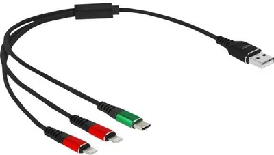 Produktbild von DELOCK USB Ladekabel 3 in 1 Typ-A zu 2 x Lightning 30 cm