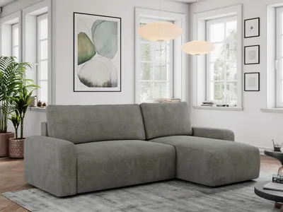 Produktbild von Struktur Stoff, Struktur Couch, Sofa mit Schlaffunktion und Bettkasten, Schlafsofa Struktur, Couchgarnitur Ecke Bettcouch, Struktur Stoff - ARGOS - Grau Struktur