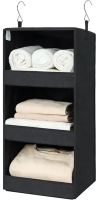 Obrázok produktu pre Závesná polica/skriňa s 3 priehradkami, skladacia, polyester, čierna, 30,5 x 30,5 x 75,5 cm