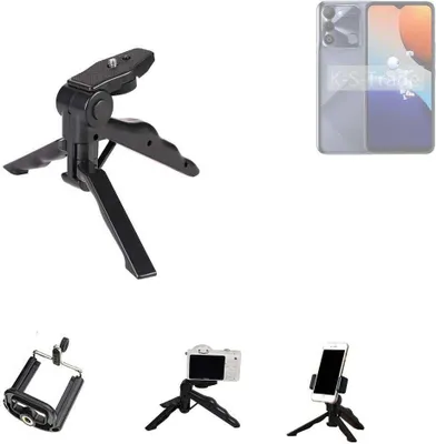 Produktbild von K-S-Trade Stativ Tisch-Ständer Dreibein Handy-Stativ Ständer kompatibel mit Tecno Spark 9  Mini-Stativ Smartphone Tripod Handy-Stativ aus Plastik