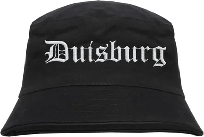 Produktbild von Duisburg Fischerhut - Altdeutsch - bestickt -  Bucket Hat Anglerhut Hut Schwarz S/M