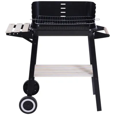 Produktbild von Holzkohlegrill mit verstellbarem Grillrost, Ablagen und Rollen, 83 x 37 x 87 cm, Schwarz