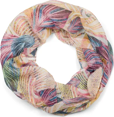 Produktbild von styleBREAKER Damen Loop Schal mit buntem Blätter Muster, Schlauchschal, Tuch 01016203