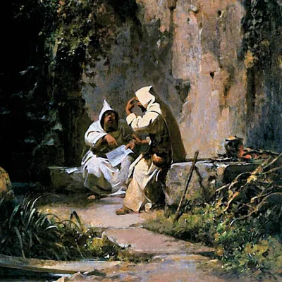 Produktbild von Carl Spitzweg Kunstdruck Bild - Disputierende Mönche, 1858-1860, Detail (70 x 70 cm)
