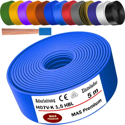 Immagine prodotto di Cavo di alimentazione flessibile, sezione 1x1,5 mm², tipo H07 V-K, colore azzurro chiaro, per installazioni fisse