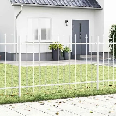 Produktbild von Gartenzaun 5 Stück Weiß 8,5 x 1 m Pulverbeschichteter Stahl Zaunfeld Sichtschutz Metall Gitter Terrasse Grundstück