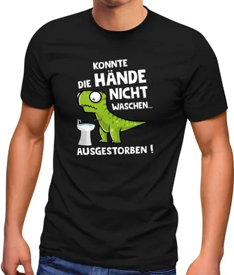 Produktbild von Herren T-Shirt Corona Dinosaurier Hände waschen T-Rex Ironie Spruch lustig Fun-Shirt Moonworks® schwarz XXL
