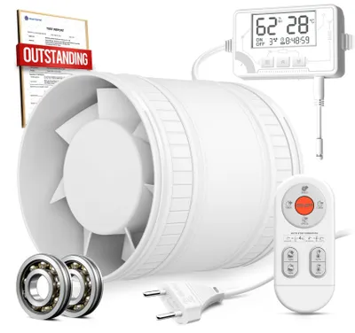 Rohrventilator 100 mm, leise, mit Sensor & Fernbedienung