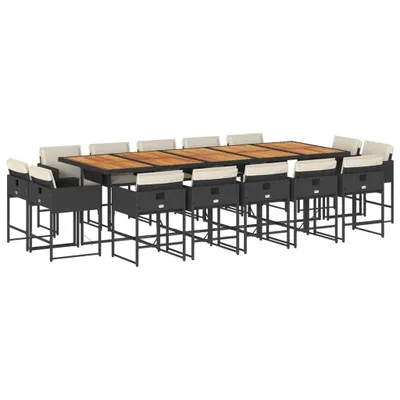 Obrázek produktu pro vidaXL 15dílný zahradní jídelní set s polštáři Black Poly Rattan