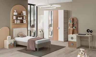 Produktbild von Modernes Jugendzimmer Set mit Bett Kleiderschrank Schreibtisch und Nachttisch