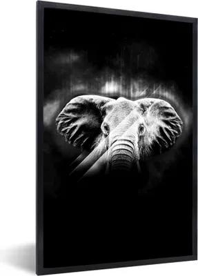 Produktbild von MuchoWow® Gerahmtes Poster Elefant mit großen Ohren auf abstraktem Hintergrund - schwarz und weiß 20x30 cm - Poster mit Schwarzem Bilderrahmen Wandposter Rahmen Foto Bilder - Drucken - Bilder Poster im Rahmen