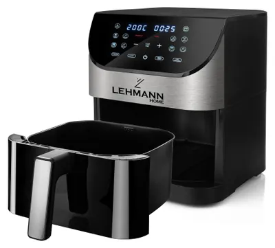 Obrázok produktu pre Teplovzdušná fritéza Lehmann 6 l s okienkom, teplovzdušná fritéza 1500 W s 10 programami, bez oleja, 76-200 °C, časovač a dotykový displej
