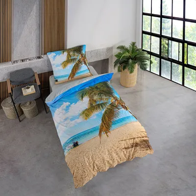 Produktbild von Bettwäsche Set mit Strand und Palmen 135 x 200 cm 100% Baumwolle