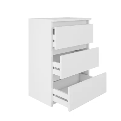 Produktbild von YUMEBLY Kommode mit 3 Schubladen | 50x75x40 cm | Schrank für Kleidung, Dokumente, kleine Dinge | Schlafzimmer, Wohnzimmer, Büro | Weiß