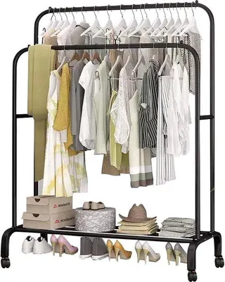 Productafbeelding van Kledingrek Metaal - Garderoberek Staand - Kleding Opbergen - Met Schoenenrek - 110 x 54 x 150 CM - Zwart