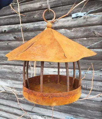 Produktbild von Vogelhaus 23x30cm zum Aufhängen mit Haken für Meisenknödel zum Beleuchten Windlicht Teelicht Futterhaus Edelrost Gartendeko Metall Rost