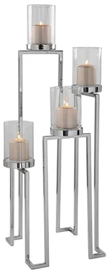 Produktbild von FINK Leuchter GRANT 4-flammig inklusive Glas - Bodenleuchter aus Edelstahl poliert, silberfarben, H 86 cm, Wohnzimmer