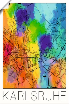 Produktbild von ARTland Poster Retro Karte Karlsruhe Aquarell Größe: 20x30 cm